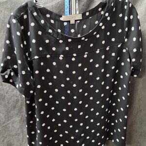 LOFT Polka Dot Blouse in Black and White